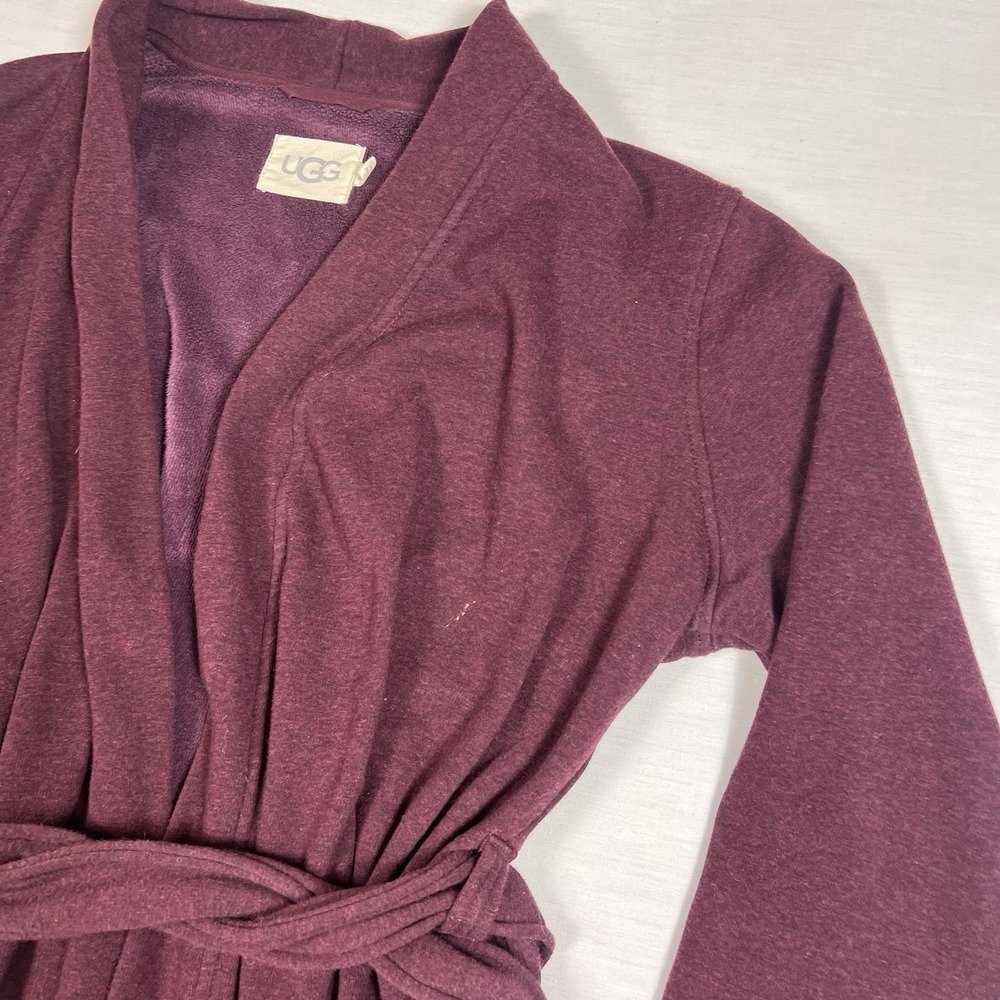 UGG Plush Fleece Belted Robe Bathrobe‎ Womens Medium Burgundy Lounge Cozy Shawl - Picture 6 of 16